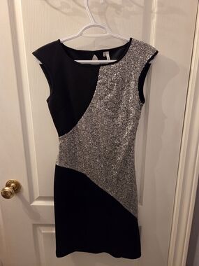 Studio Y Black Mini Dress with Silver Sequin Panel